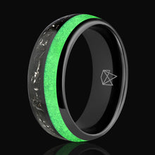 Load image into Gallery viewer, Black Tungsten Ring - Green Glow &amp; Real Meteorite - EMBR
