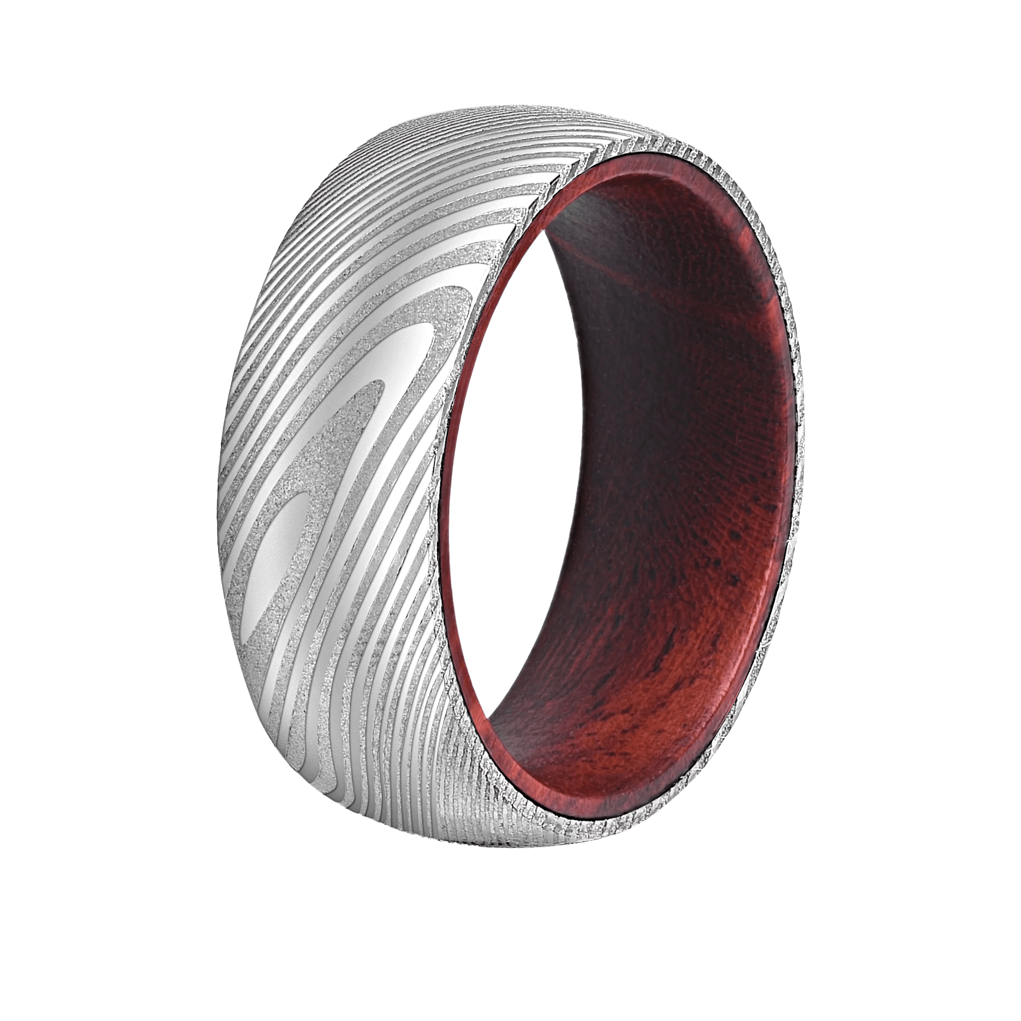 Wood Grain Damascus Steel Ring - Red Sandalwood - EMBR