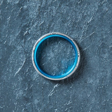 Wood Grain Damascus Steel Ring - Resilient Blue - 4MM - EMBR