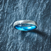 Wood Grain Damascus Steel Ring - Resilient Blue - 4MM - EMBR