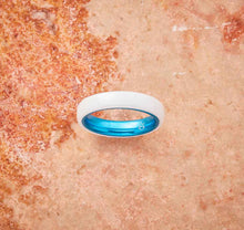 Load image into Gallery viewer, White Ceramic Ring - Resilient Blue - 4MM - EMBR
