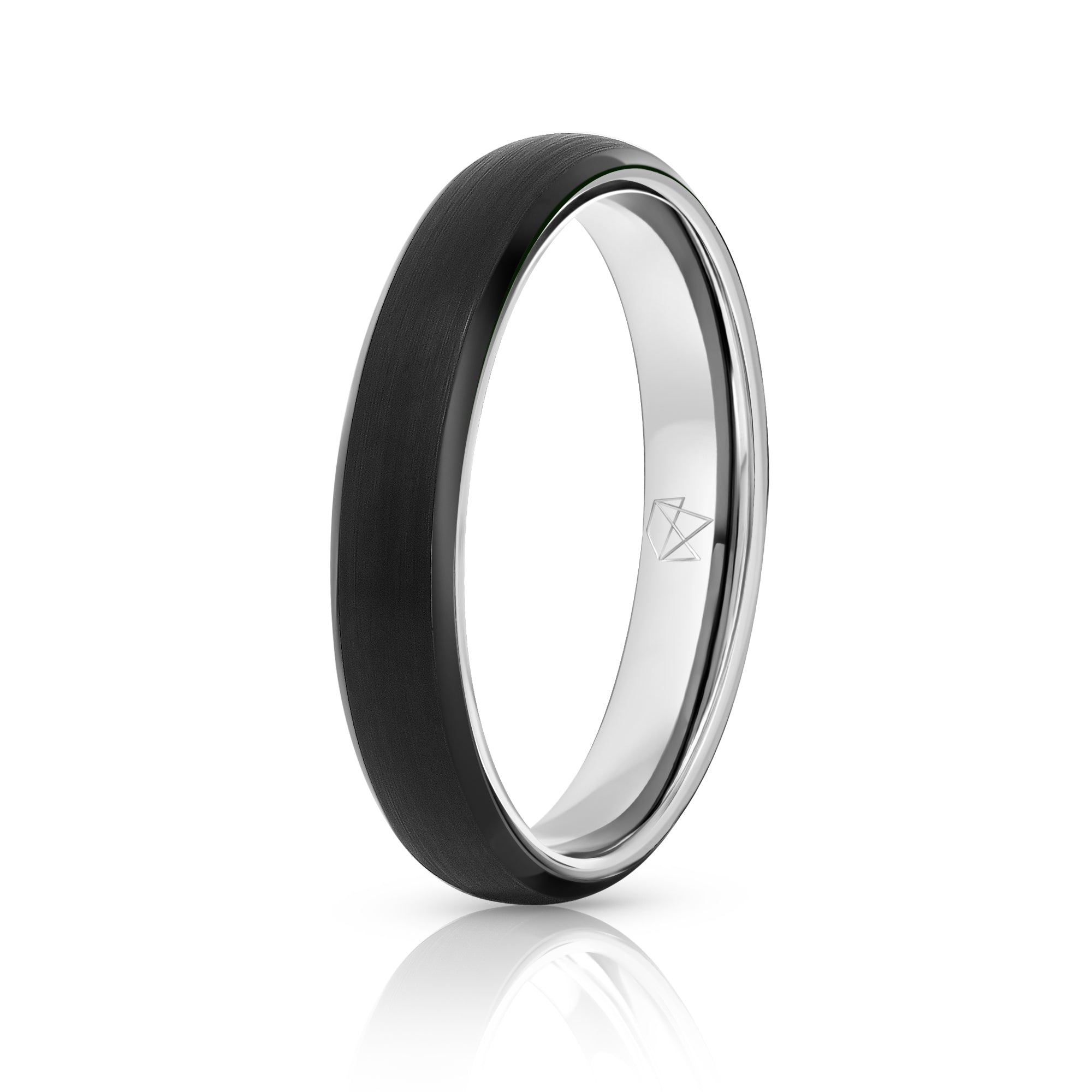Black Tungsten Ring Sterling Silver 4MM