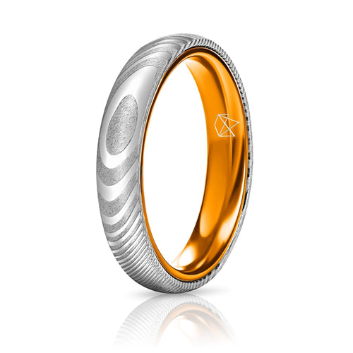 Wood Grain Damascus Steel Ring - Resilient Orange - 4MM - EMBR