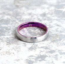 Silver Tungsten Ring - Purple EMBR - 4MM - EMBR