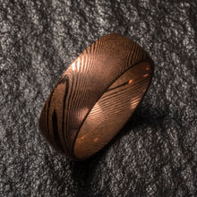 Load image into Gallery viewer, Wood Grain Damascus Steel Ring - Copper Minimalist - EMBR
