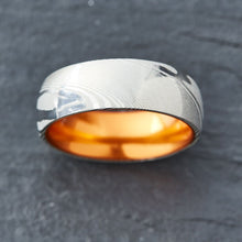 Load image into Gallery viewer, Wood Grain Damascus Steel Ring - Resilient Orange - EMBR
