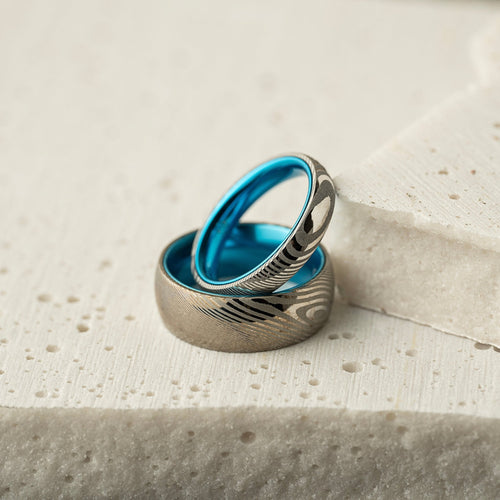 Wood Grain Damascus Steel Ring - Couples Package - EMBR