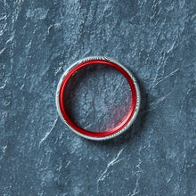 Load image into Gallery viewer, Wood Grain Damascus Steel Ring - Resilient Red - 4MM
