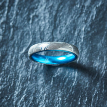 Load image into Gallery viewer, Wood Grain Damascus Steel Ring - Resilient Blue - 4MM - EMBR
