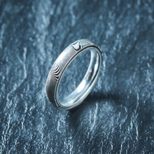 Load image into Gallery viewer, Wood Grain Damascus Steel Ring - Sterling Silver - 4MM - EMBR
