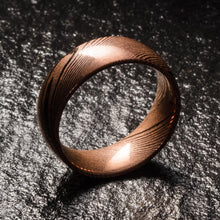 Load image into Gallery viewer, Wood Grain Damascus Steel Ring - Copper Minimalist - EMBR
