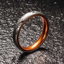 Load image into Gallery viewer, Wood Grain Damascus Steel Ring - Resilient Orange - 4MM - EMBR
