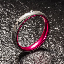 Load image into Gallery viewer, Wood Grain Damascus Steel Ring - Resilient Pink - 4MM - EMBR
