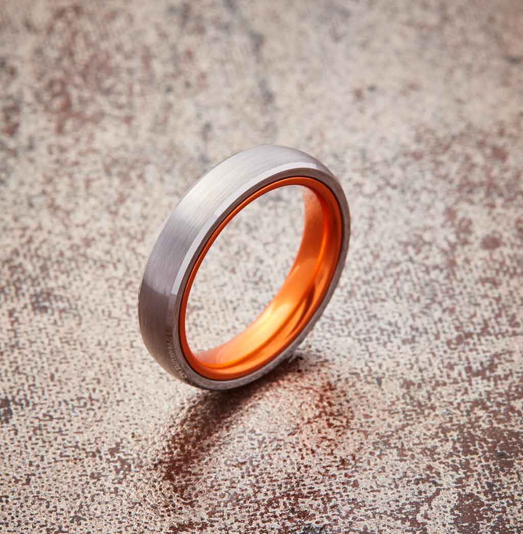 Tungsten Ring (Silver) - Resilient Orange - 4MM - EMBR