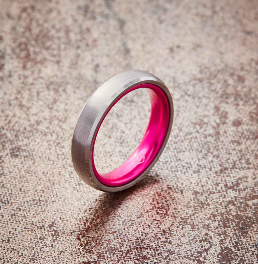 Tungsten Ring (Silver) - Resilient Pink - 4MM - EMBR
