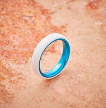 Load image into Gallery viewer, White Ceramic Ring - Resilient Blue - 4MM - EMBR
