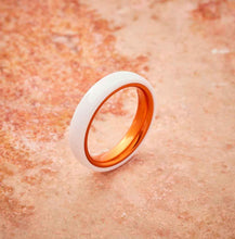 Load image into Gallery viewer, White Ceramic Ring - Resilient Orange - 4MM - EMBR
