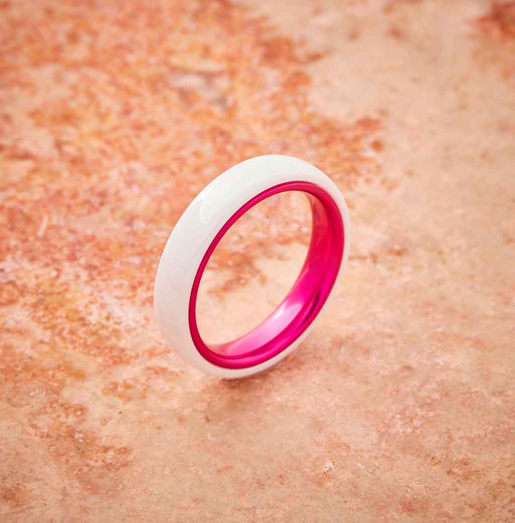 White Ceramic Ring Resilient Pink 4MM