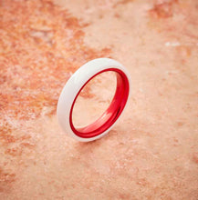 Load image into Gallery viewer, White Ceramic Ring - Resilient Red - 4MM - EMBR
