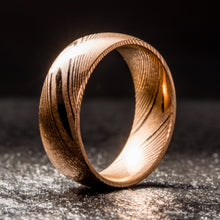 Load image into Gallery viewer, Wood Grain Damascus Steel Ring - Copper Minimalist - EMBR
