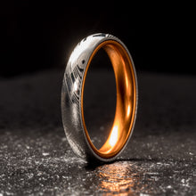 Load image into Gallery viewer, Wood Grain Damascus Steel Ring - Resilient Orange - 4MM - EMBR
