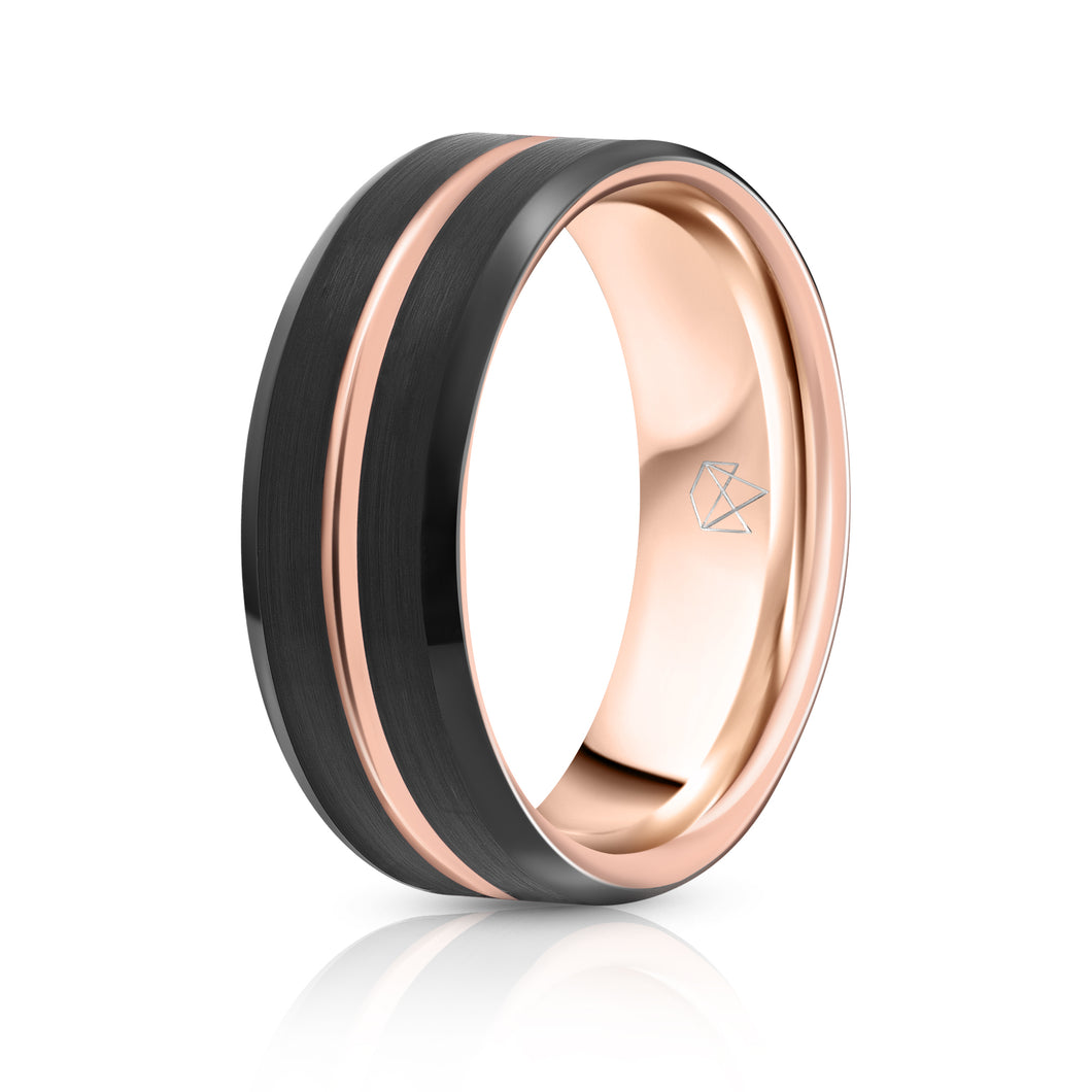 Black Tungsten Ring - Rose Gold Infinity - EMBR