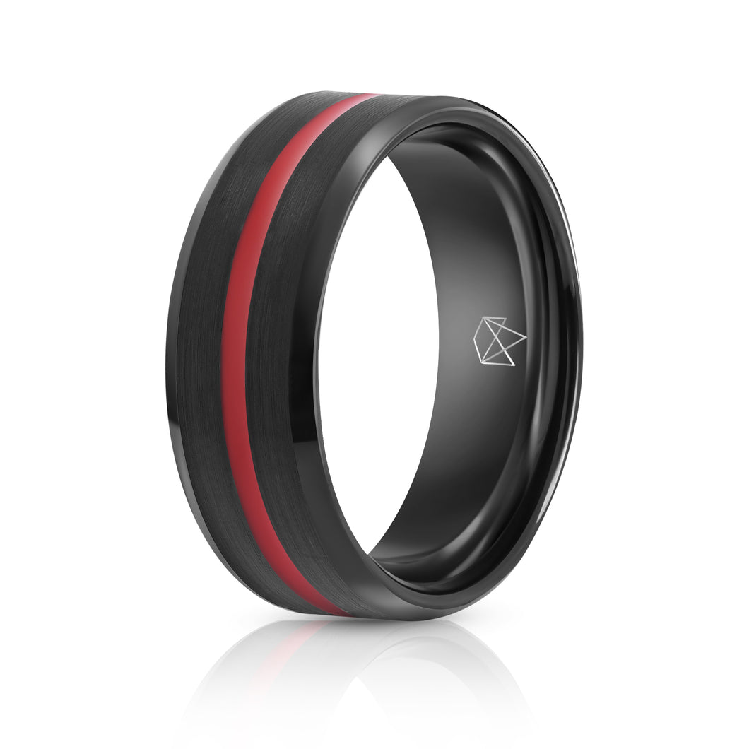 Black Tungsten Ring - Red Infinity