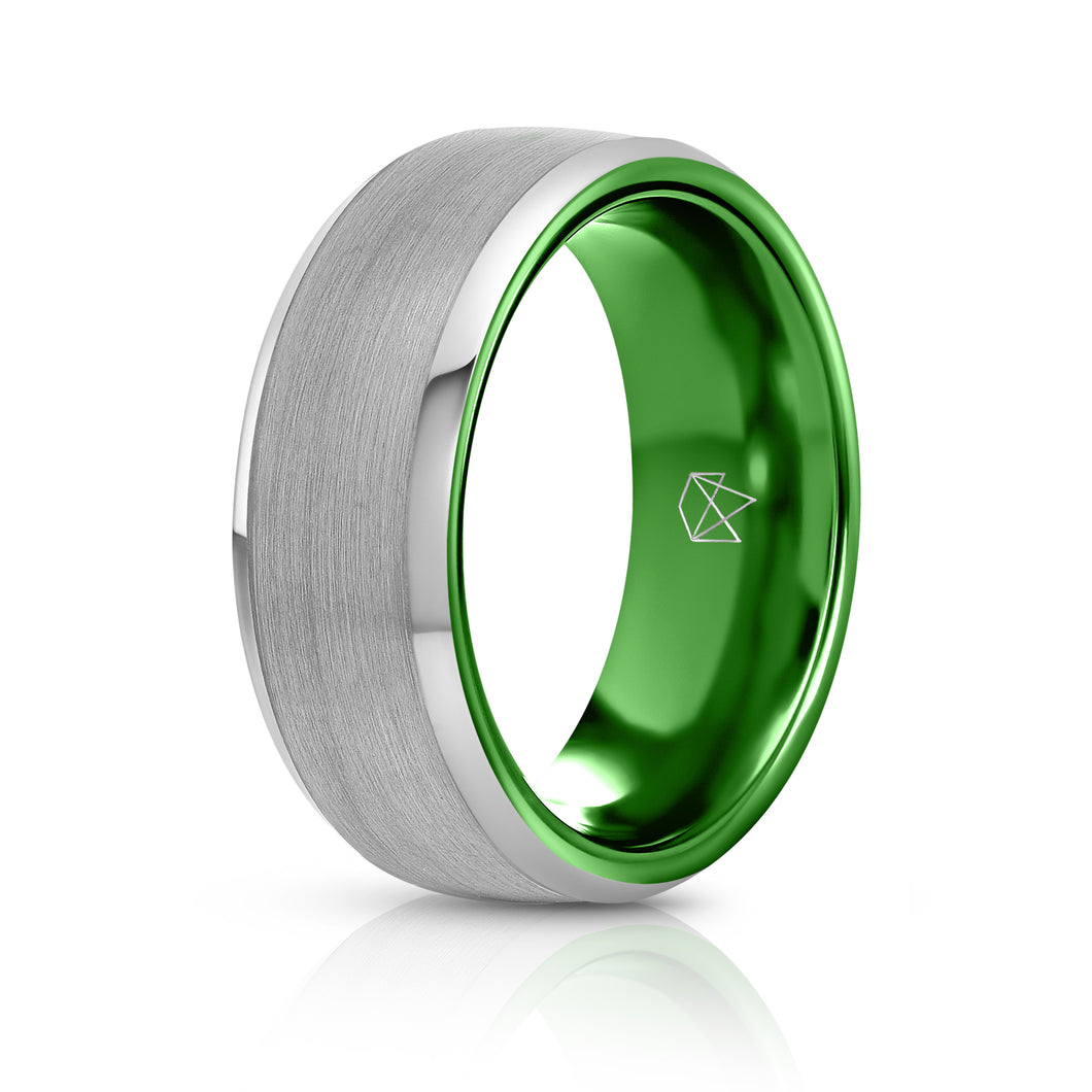 Silver Tungsten Ring - Resilient Green - EMBR
