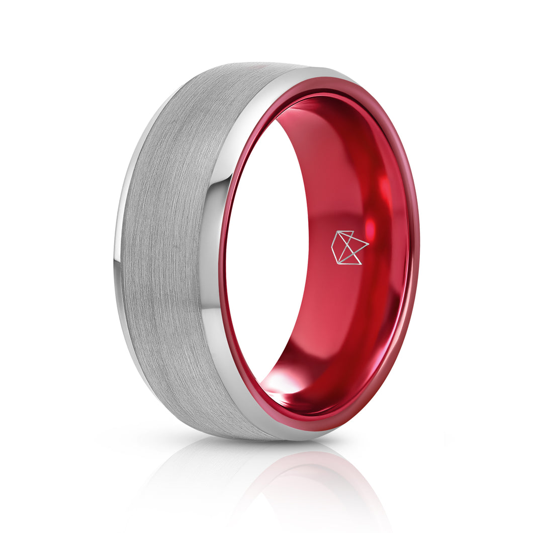 Silver Tungsten Ring - Resilient Red - EMBR