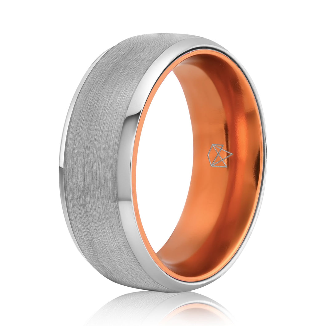 Tungsten Ring (Silver) - Resilient Orange - EMBR