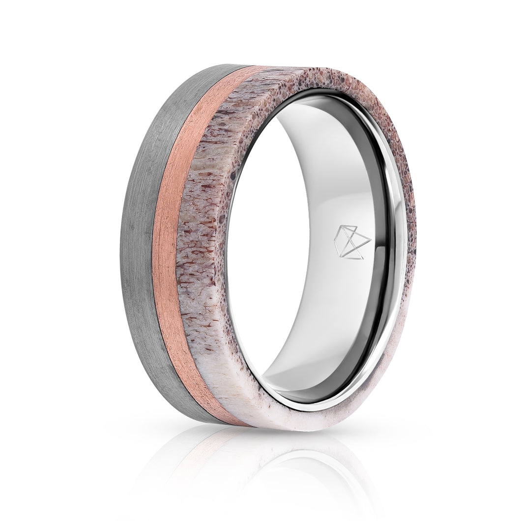 Silver Tungsten Ring - Antler & Copper - EMBR