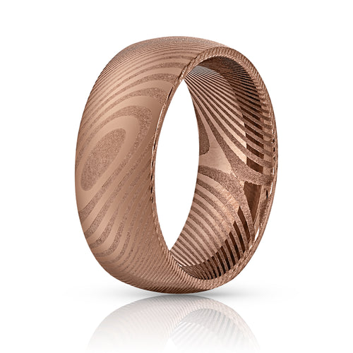 Wood Grain Damascus Steel Ring - Copper Minimalist - EMBR