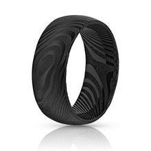 Load image into Gallery viewer, Wood Grain Damascus Steel Ring - Gun Metal Minimalist - EMBR
