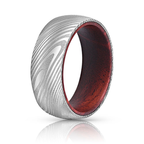 Wood Grain Damascus Steel Ring - Red Sandalwood - EMBR