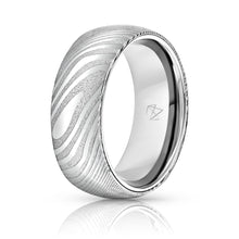 Load image into Gallery viewer, Wood Grain Damascus Steel Ring - Sterling Silver - EMBR
