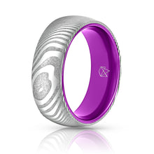 Load image into Gallery viewer, Wood Grain Damascus Steel Ring - Resilient Purple - EMBR
