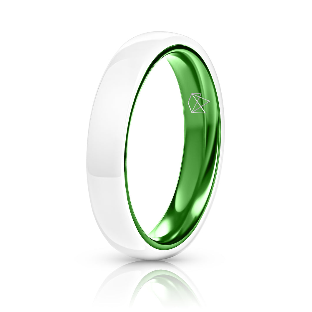 White Ceramic Ring - Resilient Green - 4MM - EMBR