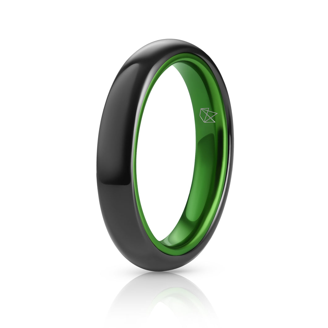 Black Ceramic Ring - Resilient Green - 4MM - EMBR