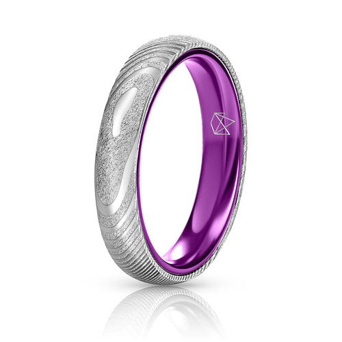 Wood Grain Damascus Steel Ring - Resilient Purple - 4MM - EMBR