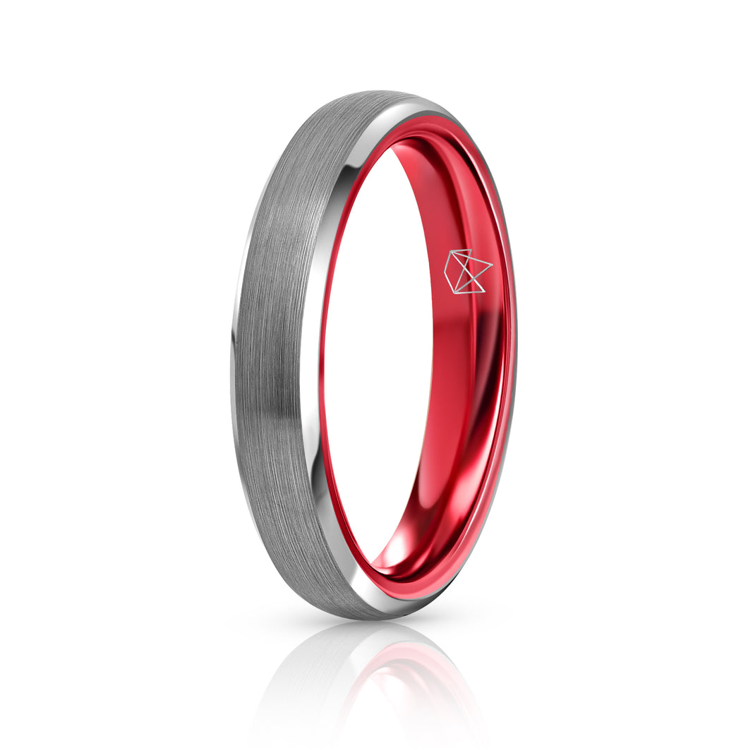 Silver Tungsten Ring - Resilient Red - 4MM - EMBR