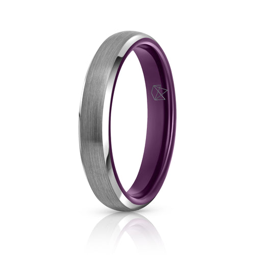 Silver Tungsten Ring - Purple EMBR - 4MM - EMBR