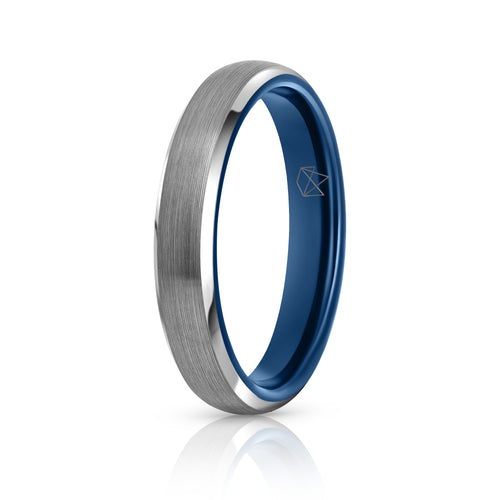 Silver Tungsten Ring - Blue EMBR - 4MM - EMBR