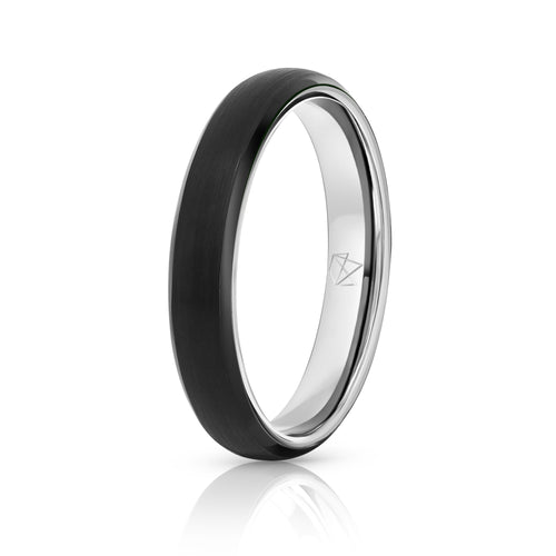 Black Tungsten Ring - Sterling Silver - 4MM - EMBR