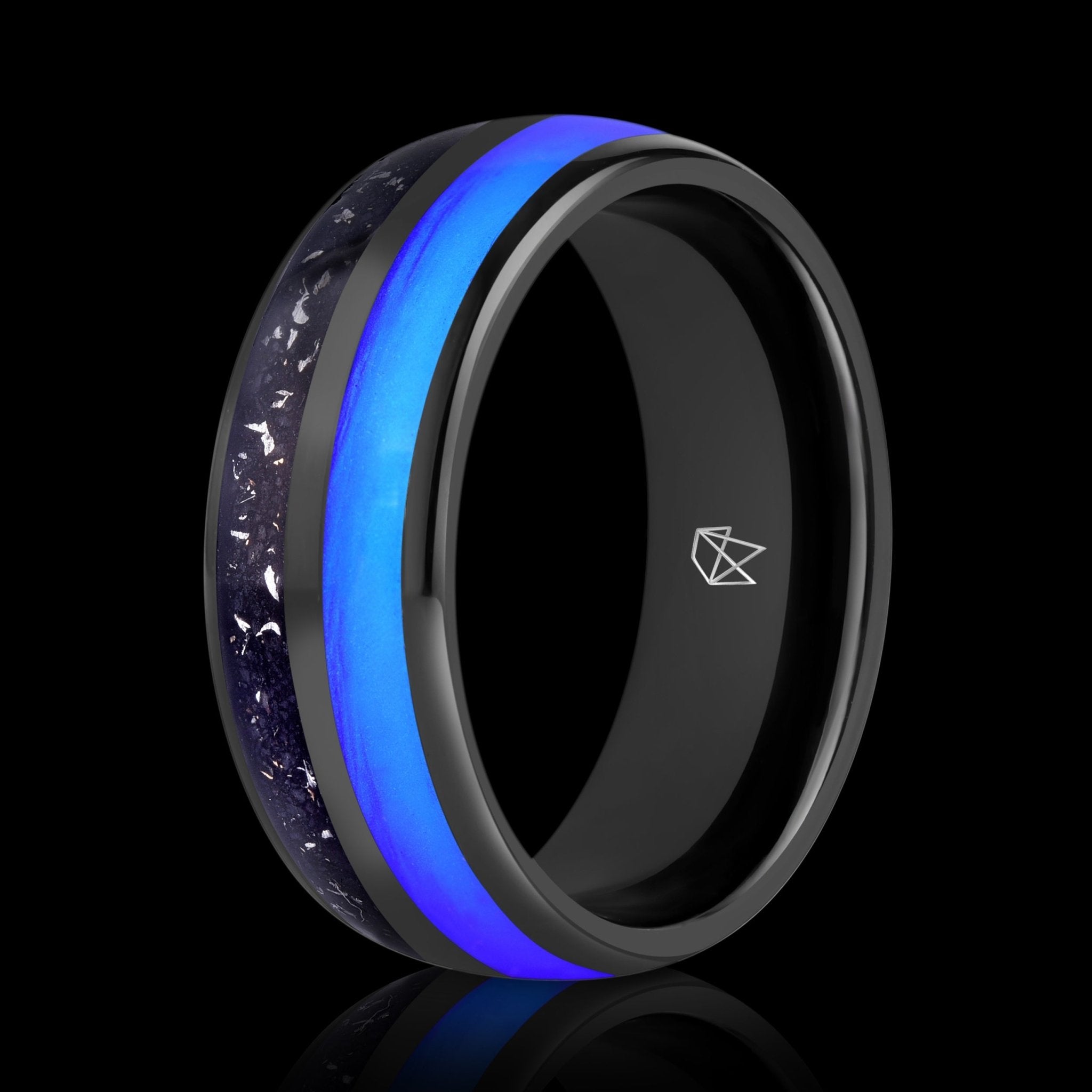 Titanium Shavings Ring. Glowstone Ring. Man Opal Ring. Unique Mens Ring.  Black Ceramic Ring, Mens Opal Ring. Crushed Opal Ring. 8mm Ring. - Etsy