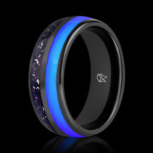 Load image into Gallery viewer, Black Tungsten Ring - Glow &amp; Real Meteorite - EMBR
