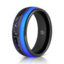 Load image into Gallery viewer, Black Tungsten Ring - Glow &amp; Real Meteorite - EMBR
