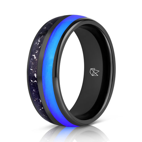 Black Tungsten Ring - Glow & Real Meteorite - EMBR