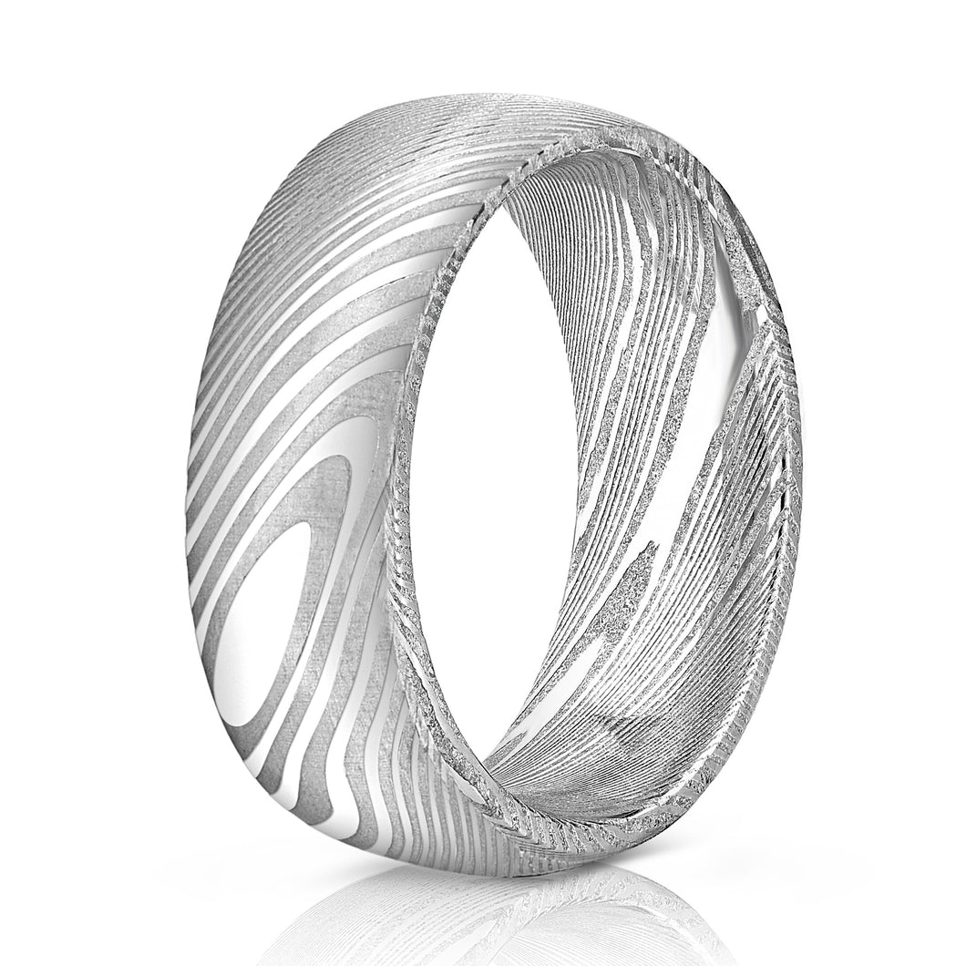 Wood Grain Damascus Steel Ring - Minimalist - EMBR