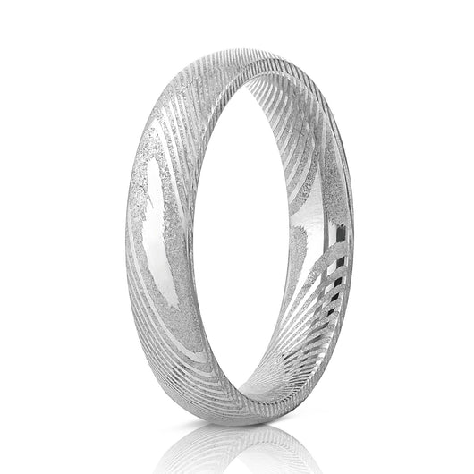 Wood Grain Damascus Steel Ring - Minimalist - 4MM - EMBR