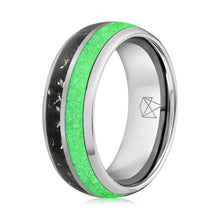 Load image into Gallery viewer, Silver Tungsten Ring - Green Glow &amp; Real Meteorite - EMBR
